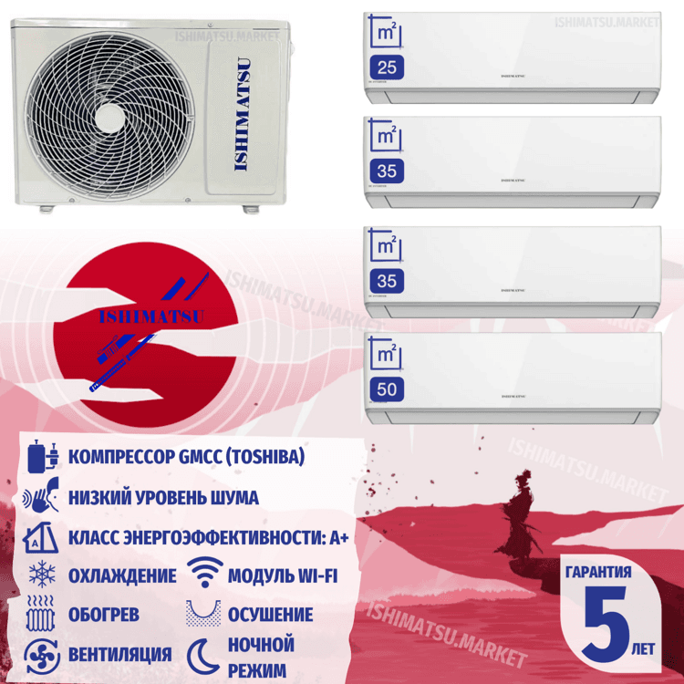 Мульти сплит-система Ishimatsu AMS-09/AMS-12 (2 шт)/AMS-18 - AMSN-36/4